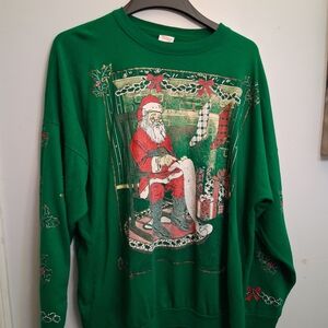 Vintage 90s Streetwear Womens XL Christmas Santa Claus Mistletoe Sweatshirt USA